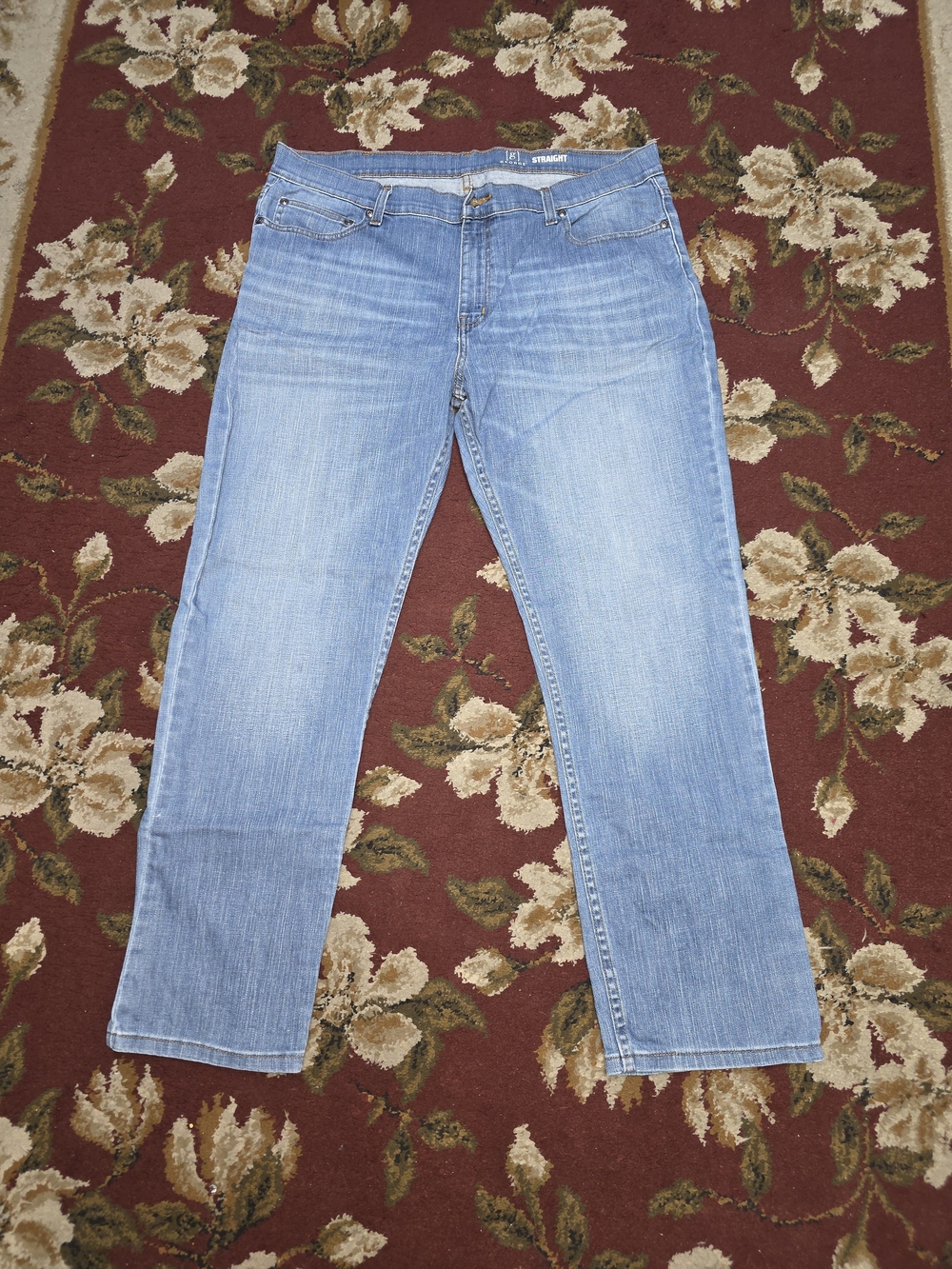 George Medium Blue Straight Jeans with Gold Stitching